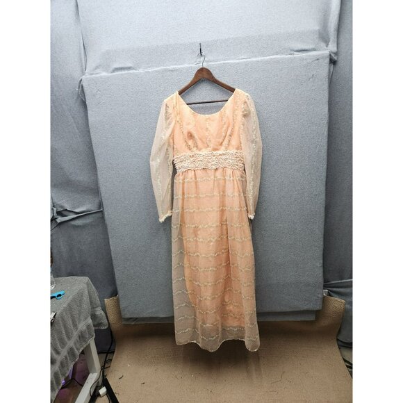 Vintage Peach & Lace Long Sleeve Dress - Picture 1 of 4